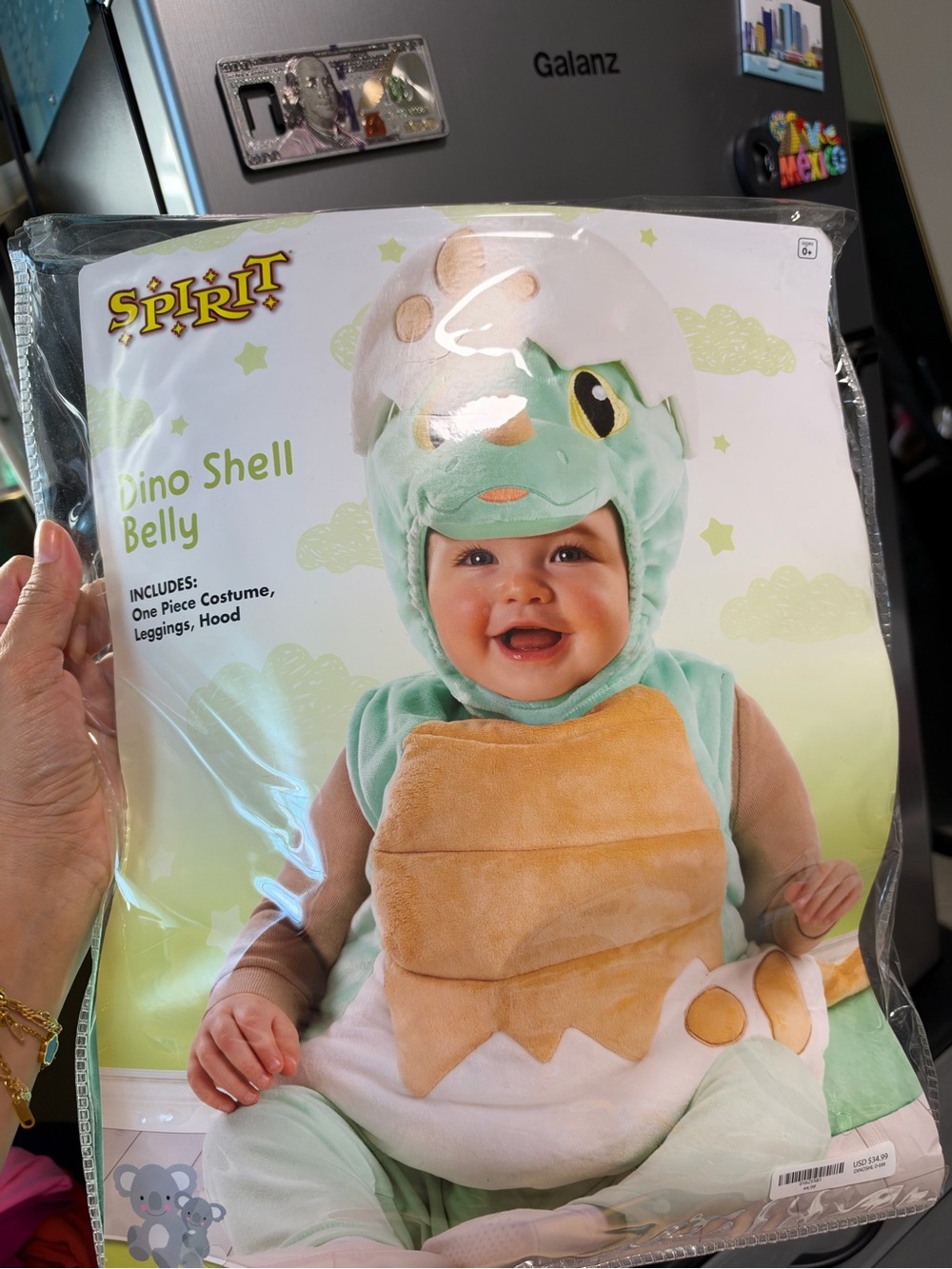 Spirit Mint Green and Tan Dino Shell Belly Baby Halloween Costume
